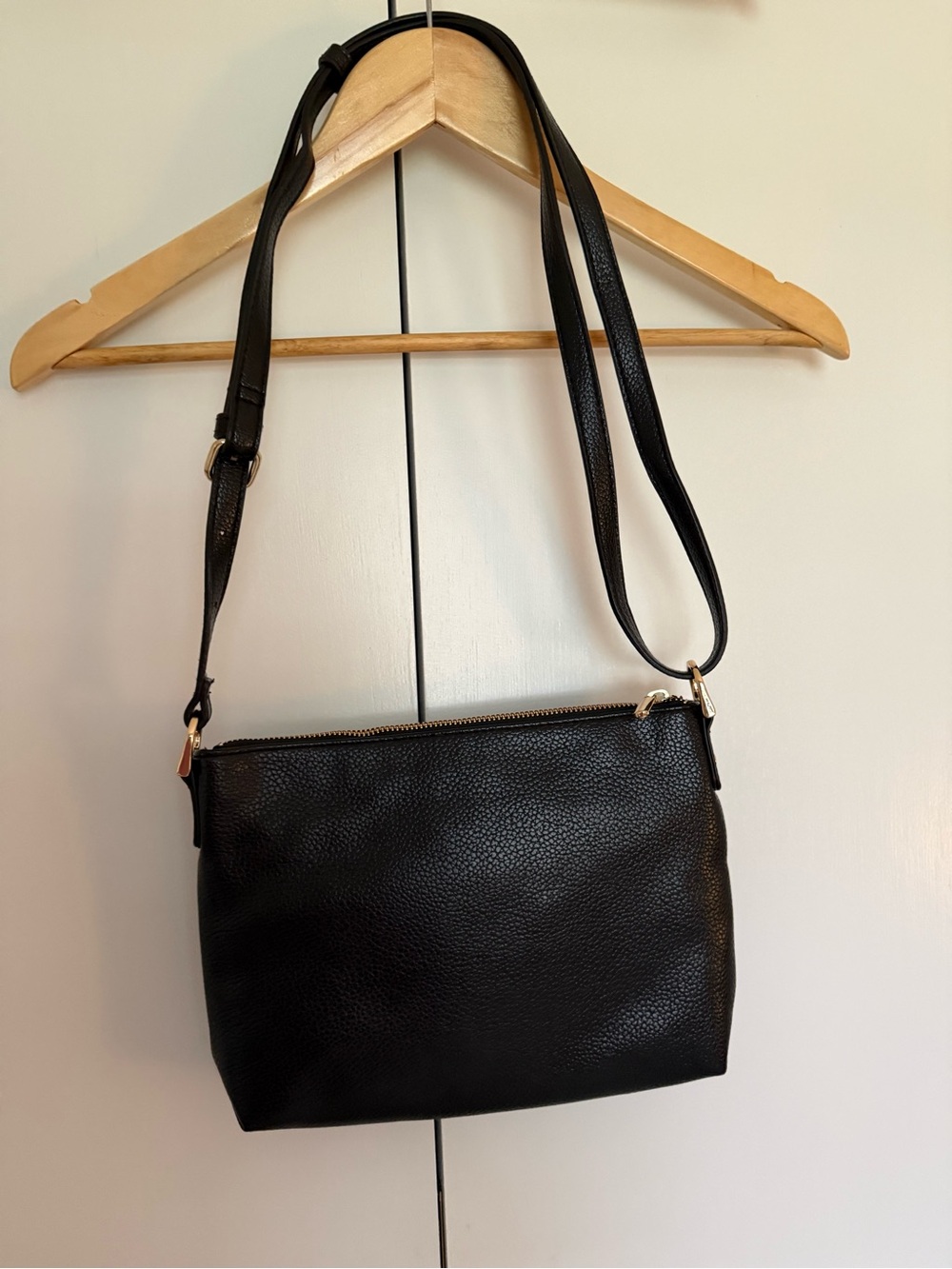 a new day Black Pebbled Leather Crossbody Bag